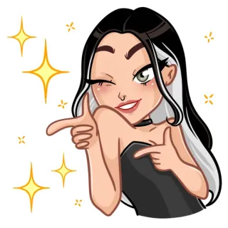 😉 mujer, brillos, guiño, señalando, dibujos animados, chica whatsapp sticker