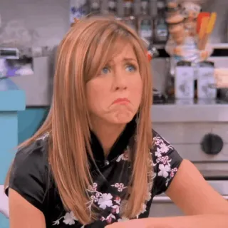 ☹ Rachel Green Friends série télé, Friends, Rachel Green, Jennifer Aniston, triste, malheureux, contrarié, expression telegram sticker