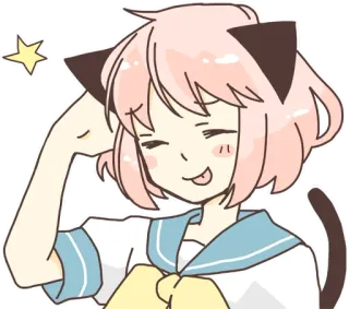 😜 garota anime, orelhas de gato, fofo, cabelo rosa, desenho animado, kawaii telegram sticker