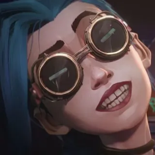 🕳 Jinx Arcane anime, capelli blu, occhiali, personaggio telegram sticker