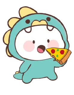 🍕 dinosaur, pizza, cute, cartoon, sticker telegram sticker