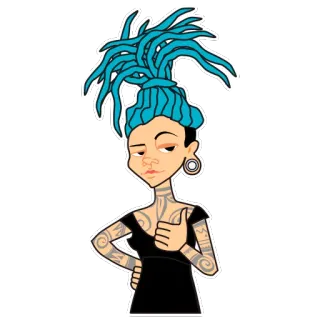 👍 Frau, Cartoon, Illustration, Tattoo, Figur, blaue Haare, Mädchen telegram sticker
