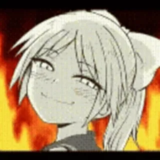 🖤 anime, gadis, api, sombong, menyeringai, nakal, seni digital telegram sticker