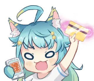 💳 課 Anime, Creditcard, Illustratie, Schattig, Schoolmeisje, Kattenoren, Betaling telegram sticker