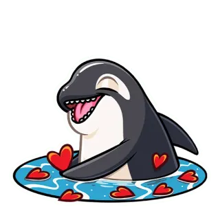 ❤️ 범고래, 고래, 귀여운, 만화, 하트, 물, 해양생물, 동물, 스티커 telegram sticker