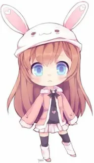 😳 ちび, アニメ, かわいい, 可愛い, うさぎ, ピンク, 女の子, 漫画 telegram sticker