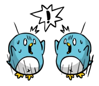 😱 vögel, ausrufezeichen, cartoon, geschockt, überrascht, süß, blau telegram sticker