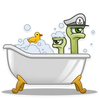 🛁 baignoire, canard en caoutchouc, bulle, capitaine de navire, monstre, créature, dessin animé, bain telegram sticker