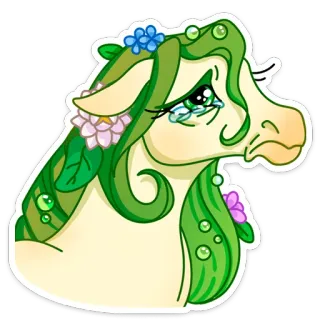 😢 poney, triste, pleurer, animal, fleur, mignon telegram sticker