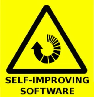 ♻ SELF-IMPROVING SOFTWARE Программное обеспечение, Самосовершенствование, Стрелка, Символ опасности, Предупреждение, Технологии telegram sticker
