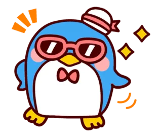 😎 pingüino, dibujo animado, lindo, gafas de sol, sombrero, pajarita whatsapp sticker