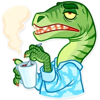 ☕️ dinosaur, coffee, exhausted, morning, cartoon, reptile telegram sticker