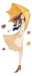 🍂 automne, parapluie, femme, feuilles, pluie, automne, manteau, bottes whatsapp sticker