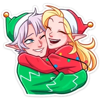 🤗 Natale, Elfo, Coppia, Vacanze, Cartone animato, Inverno, Festivo telegram sticker