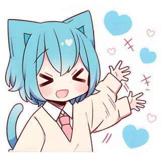 🙋‍♂ อนิเมะ, แมว, คาวาอิ, น่ารัก, หัวใจ, ร่าเริง, ตัวละคร telegram sticker