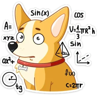 🥎 A
xyz
ax²+
tg
Sin (x)
COS
V=4πR²h
3
Sin
f(x)
C=2πr cachorro, matemática, equações, ciência, corgi, geometria telegram sticker