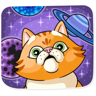 😲 แมว, อวกาศ, กาแล็กซี, ดาว, ดาวเคราะห์, การ์ตูน, สติกเกอร์ whatsapp sticker