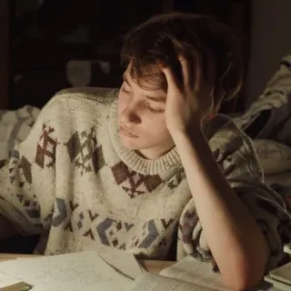 🍷 person, sweater, bored, indoor, study whatsapp sticker