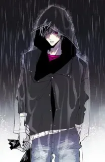 😓 anime, character, rain, hoodie, art, illustration, digital art telegram sticker