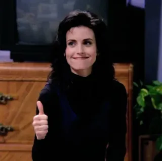 🐚 Monica Geller Friends série télé, pouce levé, souriant, sitcom, années 90 telegram sticker