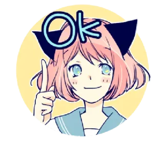 👌 OK Anime, Ok, Orecchie da gatto, Ragazza, Carino, Illustrazione whatsapp sticker