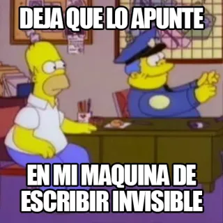 😴 Homer Simpson The Simpsons DEJA QUE LO APUNTE
EN MI MAQUINA DE ESCRIBIR INVISIBLE animato, commedia, sitcom, umorismo, parodia, cartoni animati telegram sticker