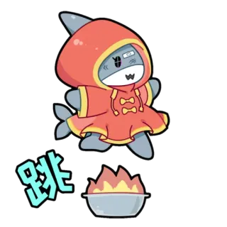 🦈 跳 サメ, 漫画, 可愛い, 動物, 火 telegram sticker