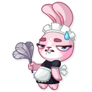 😓 Dibujos animados, Conejo, Criada, Limpieza, Mono telegram sticker