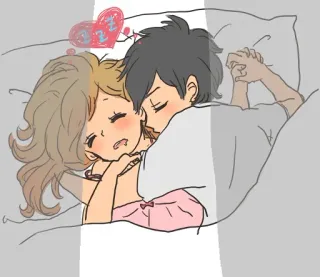 ❤️ 커플, 침대, 수면, 애니메이션, 로맨스, 포옹 telegram sticker
