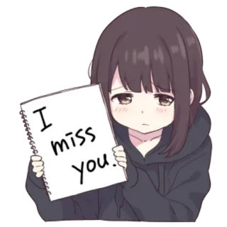 😔 I miss you. Аниме, Девушка, Пропавший/ая, Сообщение, Эмоциональный telegram sticker