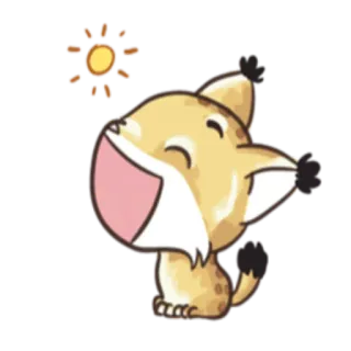 ☀️ mặt trời, dễ thương, động vật, cáo, vui vẻ, hoạt hình, hình minh họa whatsapp sticker