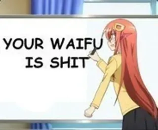 🐍 YOUR WAIFU
IS SHIT Anime, Waifu, Mierda, Ofensivo, Humor, Meme telegram sticker