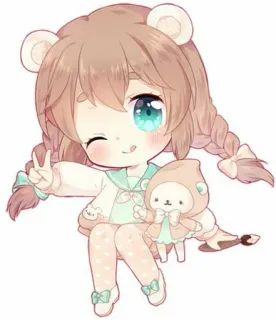 ✌️ アニメ, ちび, 可愛い, 女の子, 漫画, かわいい, クマ, ピースサイン telegram sticker