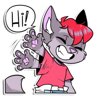 👋 Hi! Furry, Anthro, Wolf, Groet, Cartoon, Hoi, Zwaaien, Vriendelijk whatsapp sticker
