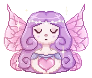 💜 fairy, pixel art, wings, heart, cute, kawaii telegram sticker
