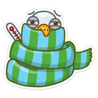 🤒 doente, constipação, termômetro, pássaro, cachecol, doença whatsapp sticker