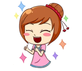 😮 desenho animado, anime, menina, sorriso, feliz, brilho whatsapp sticker