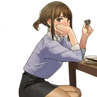 😍 Аниме, Женщина, Девушка, Пьёт, Офис telegram sticker
