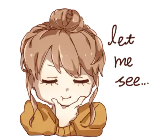 👩 Let me see... Cartoon, Mädchen, Denken, Mal sehen, Ausdruck telegram sticker
