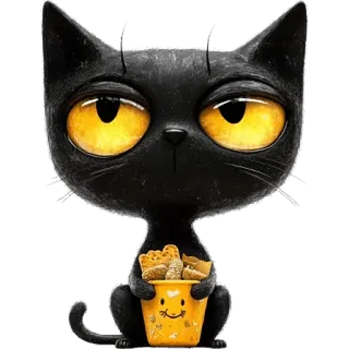 🍟 czarny kot, kot, zwierzę, słodki, naklejka, wiaderko, ciastka whatsapp sticker