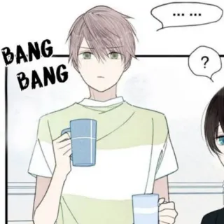 🥞 BANG BANG boy, cup, drink, question, bang bang, sound effect telegram sticker
