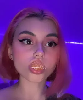 😛 retrato, mulher, cabelo rosa, maquiagem, laranja, rosto, beleza, garota telegram sticker