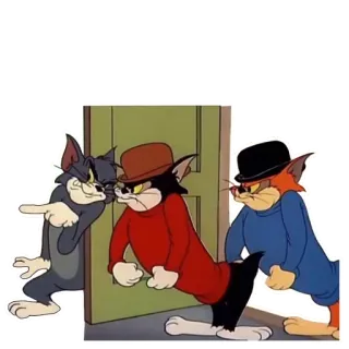 🖕 Tom Cat dessin animé, chat, montrer du doigt, chapeau, drôle, personnage telegram sticker