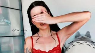 🍷 @Tnrichoin woman, lingerie, red, tattoo, brunette, selfie telegram sticker