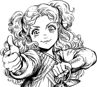 👍 Аниме, Мультфильм, Девушка, Большой палец вверх, Эскиз, Манга telegram sticker