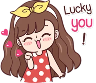 😄 Lucky you! fortunato, ragazza, cartone animato, carino, cuori telegram sticker