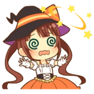 🙄 애니메이션, 치비, 할로윈, 마녀, 별, 만화, 애니메이션 소녀, 귀여운 telegram sticker