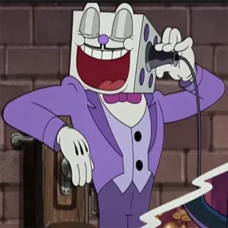 😊 King Dice Cuphead King Dice, Cuphead, Cartoon, Bösewicht, Würfel, Anzug, Spiel telegram sticker