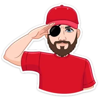 ☺ homem, tapa-olho, salute, desenho animado, barba, personagem, vermelho, chapéu whatsapp sticker