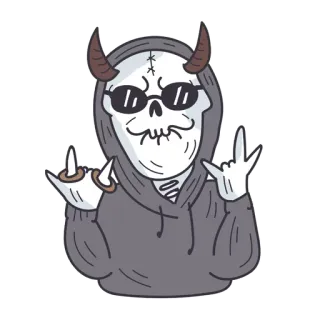 😁 skelett, teufel, hörner, brille, mittelfinger, beleidigend, cartoon telegram sticker